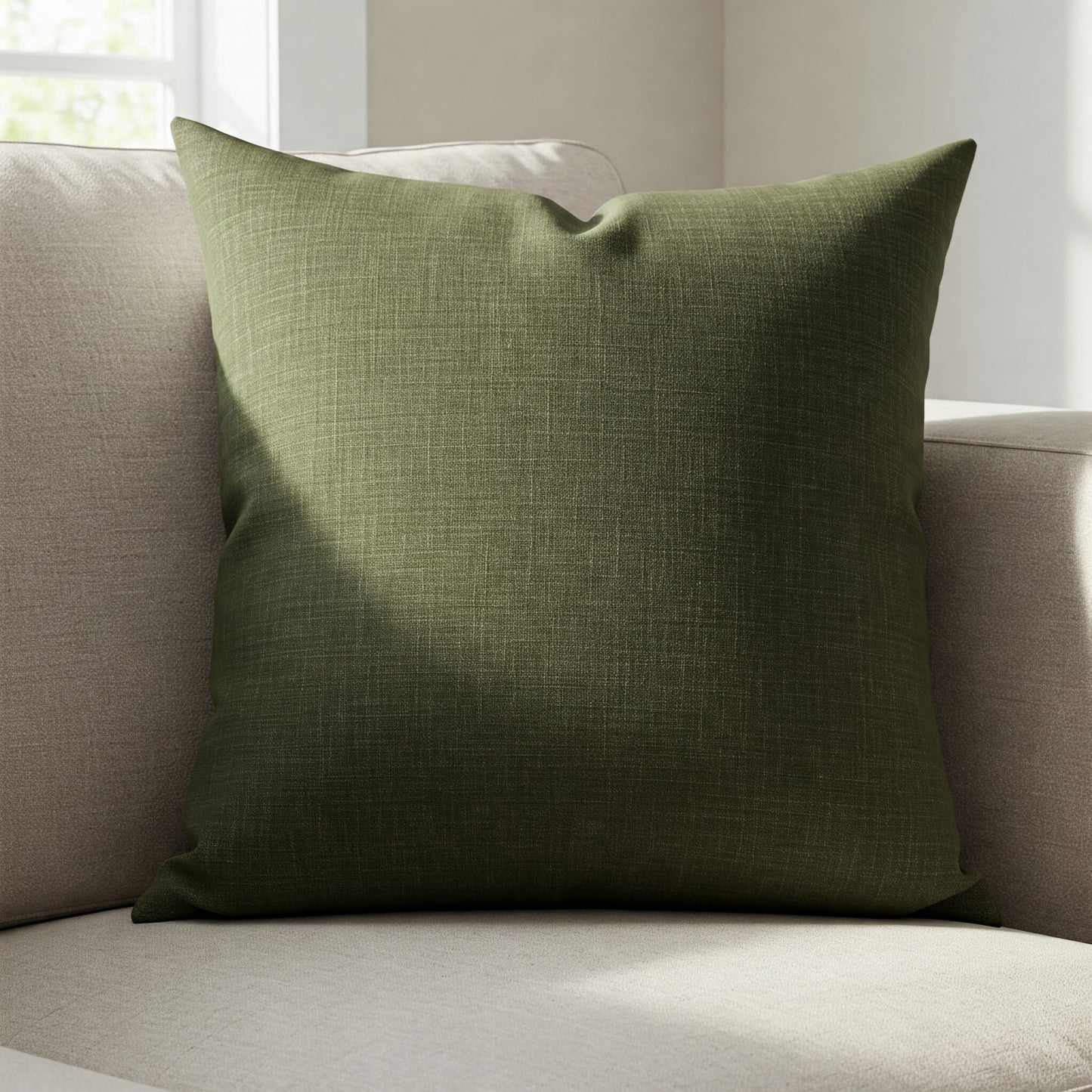 Premium Olive Linen Feel Throw Pillow Cover - Soft & Durable Decorative Cushion, 18x18 for Home Décor