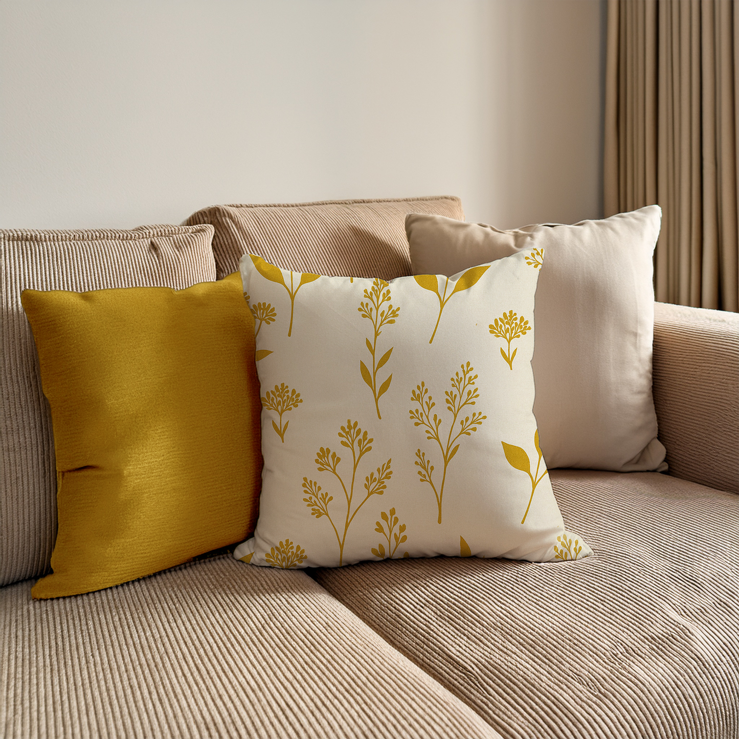 Golden Brown Silktouch Feel Throw Pillow Cover with floral