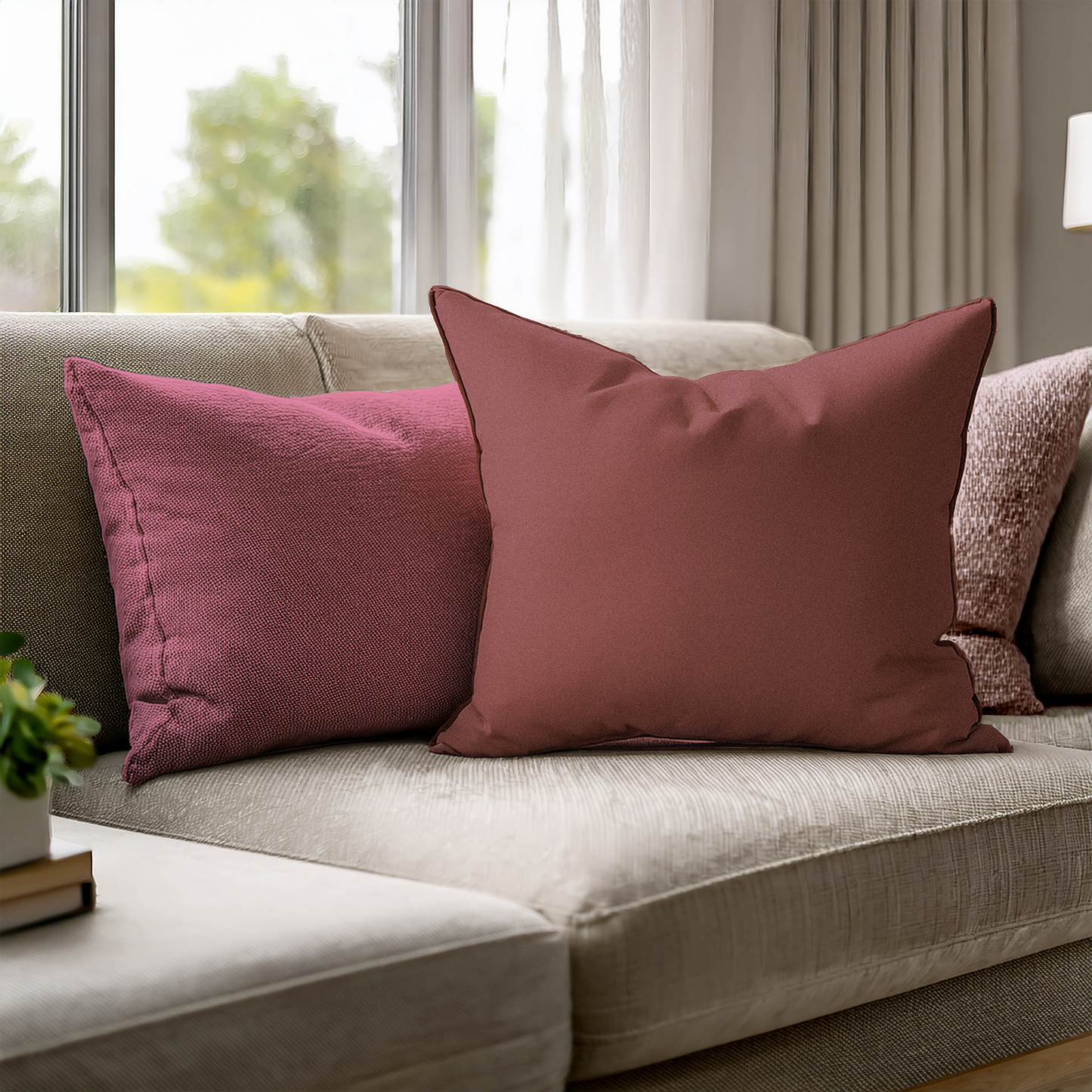 Pink Premium Linen feel Throw Pillow Case