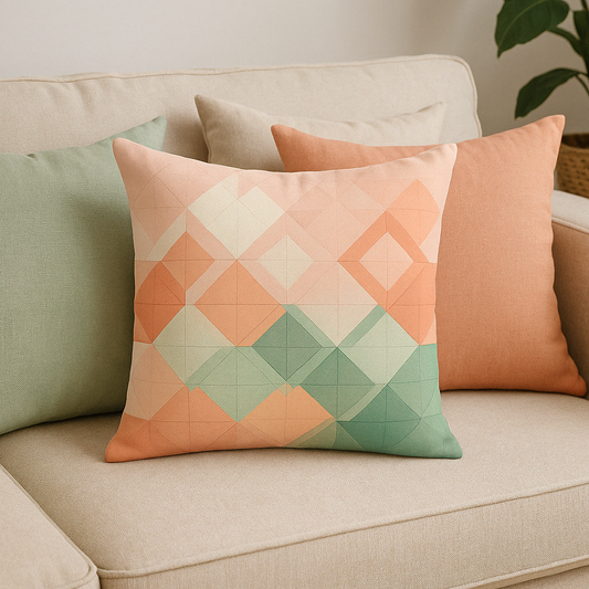 Premium Geometric Pattern Linen Look Throw Pillow Cover – 18x18, 22x22 Inch Single Decorative Cushion Cover for Spring & Summer Home Decor – Pink Blush, Light Green & Beige